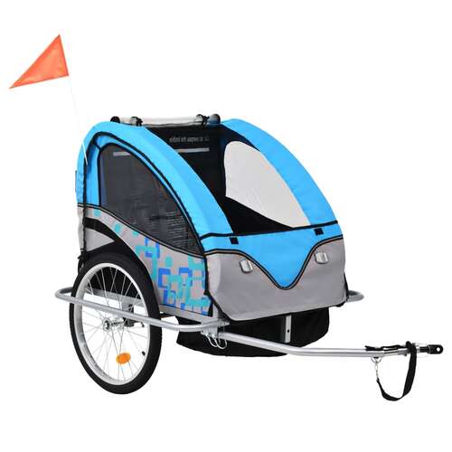 2-in-1 Kids' Bicycle Trailer & Stroller Blue and Grey