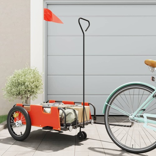 Bike Trailer Orange Oxford Fabric and Iron