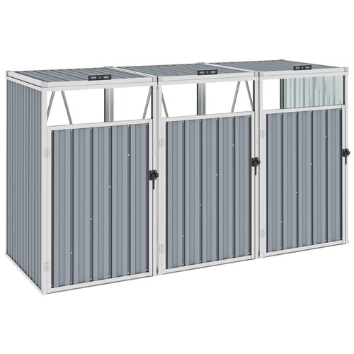 Triple Garbage Bin Shed Grey 213x81x121 cm Steel