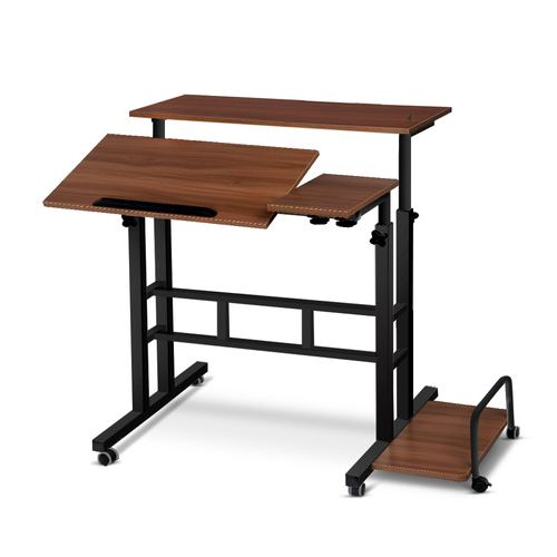 Artiss Twin Laptop Table Desk - Dark Wood