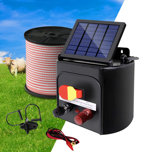 Giantz 3km Solar Electric Fence Energiser Charger with 400M Tape and 25pcs Insulators