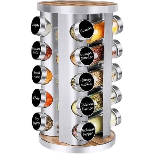 GOMINIMO Rotating Spice Rack Organizer (20 Jars) with Label Sticker and Silicone Funnel