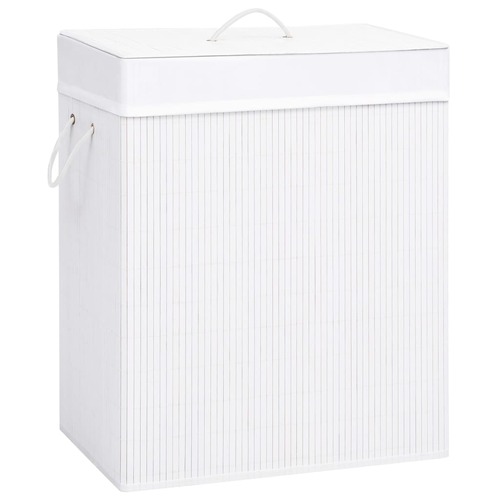 Bamboo Laundry Basket with 2 Sections White 100 L