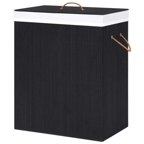 Bamboo Laundry Basket with 2 Sections Black 100 L