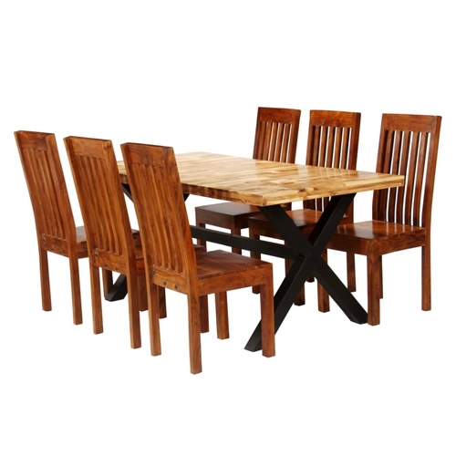 Dining Table Set 7 Pieces Solid Acacia and Mango Wood