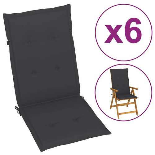 Garden Highback Chair Cushions 6 pcs Anthracite 120x50x3 cm Fabric