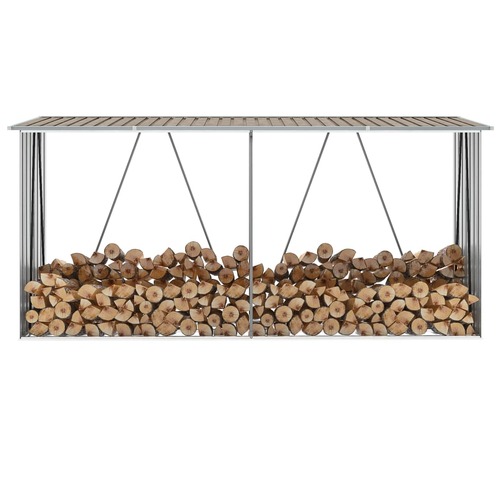 Garden Log Storage Shed Galvanised Steel 330x84x152 cm Brown