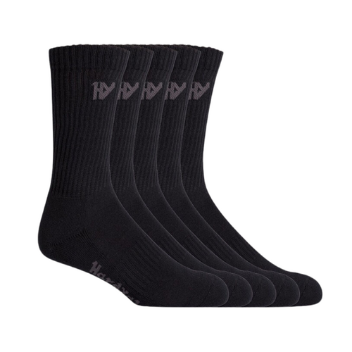 Hard Yakka Heavy Duty Black Work Socks 5 Pack Size 7-12