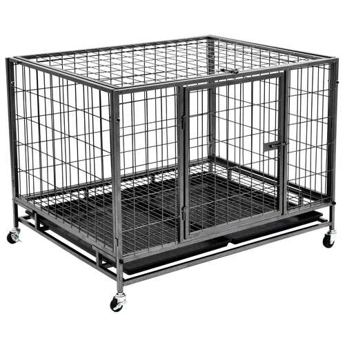 Heavy Duty Dog Cage with Wheels Steel 98x72x77 cm