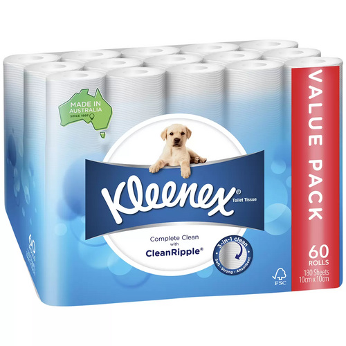 Kleenex Bath Tissue Toilet Paper Roll 3Ply 60 Rolls 180 Sheets