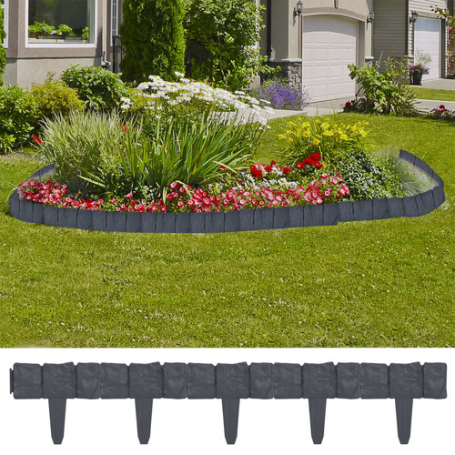 Lawn Fence Stone Look 41 pcs Plastic 10 m