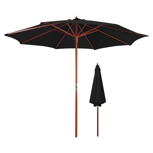 Parasol with Wooden Pole 300x258 cm Black