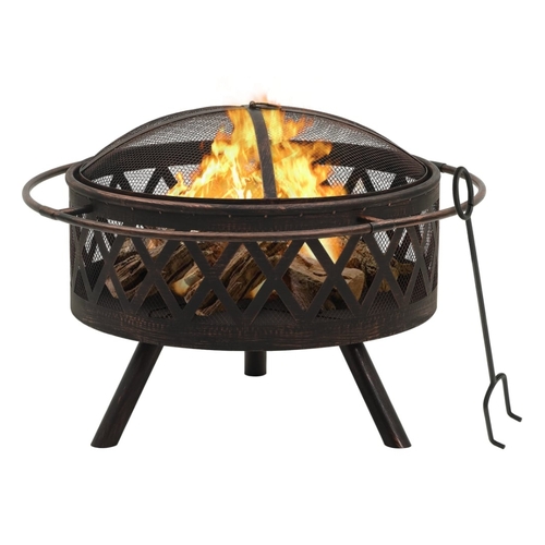 Rustic Fire Pit with Poker 76 cm XXL Steel