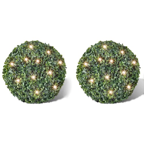 Boxwood Ball Artificial Leaf Topiary Ball 27 cm With Solar LED String 2 pcs