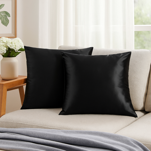 PepperMIll Satin European Pillowcases ( Pair ) BLACK