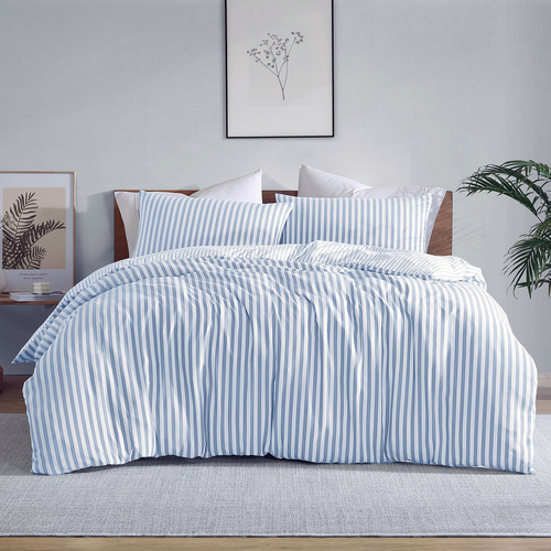 Ardor Frankie Blue Stripe Yarn Dyed Reversible Quilt Cover Set King
