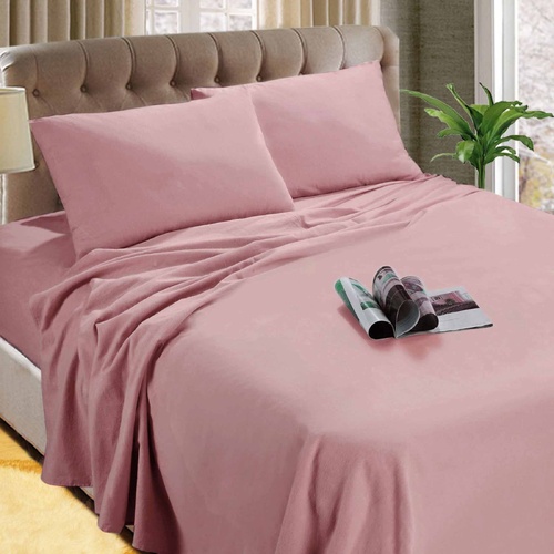 Kingtex Micro Flannelette Sheet Set 40 cm Wall Cameo Rose Single