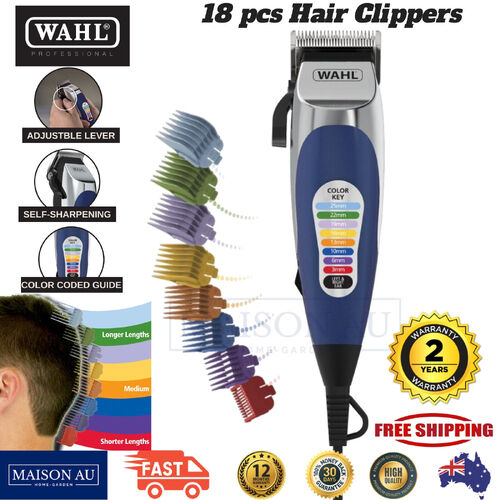 Wahl Colour Pro Electric Hair Clippers 18 Pcs Home Haircut Kit Groomer Clipper