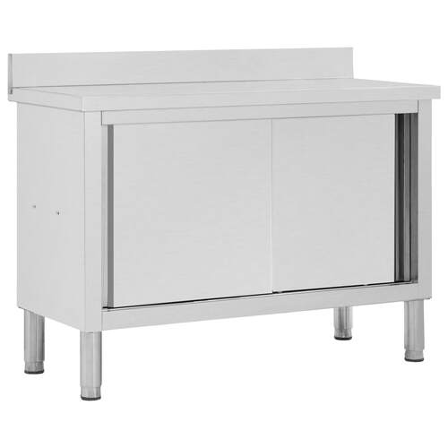 Work Table with Sliding Doors 120x50x(95-97) cm Stainless Steel