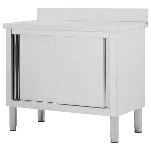Work Table with Sliding Doors 100x50x(95-97) cm Stainless Steel