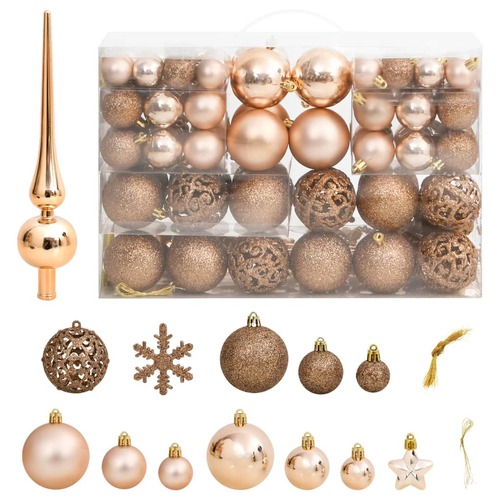 111 Piece Christmas Bauble Set Rose Gold Polystyrene