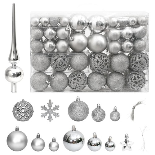111 Piece Christmas Bauble Set Silver Polystyrene