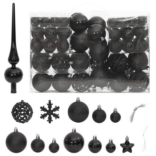 111 Piece Christmas Bauble Set Black Polystyrene